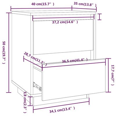 vidaXL sengeborde 2 stk. 40x35x50 cm massivt fyrretræ sort