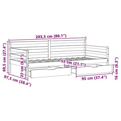 vidaXL daybed med skuffer 90x200 cm massivt fyrretræ