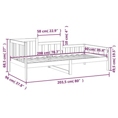 vidaXL daybed 90x200 cm massivt fyrretræ sort