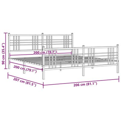 vidaXL sengeramme med sengegavl og fodgærde 200x200 cm metal hvid