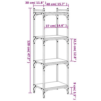 vidaXL bogreol 4 hylder 40x30x120 cm konstrueret træ grå sonoma-eg