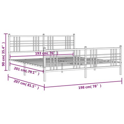 vidaXL sengeramme med sengegavl og fodgærde 193x203 cm metal hvid