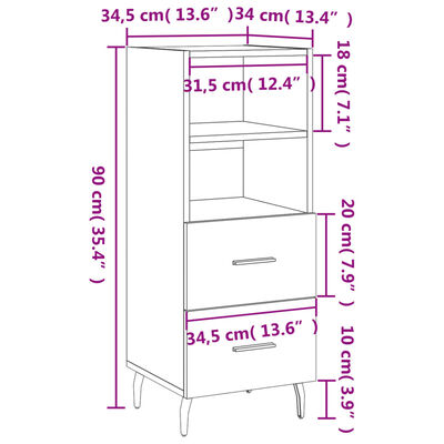 vidaXL skænk 34,5x34x90 cm konstrueret træ sort