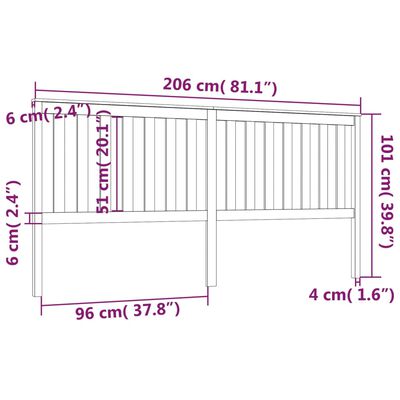 vidaXL sengegærde 206x6x101 cm massivt fyrretræ sort