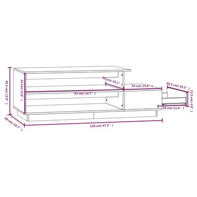 vidaXL sofabord 120x50x40,5 cm massivt fyrretræ hvid