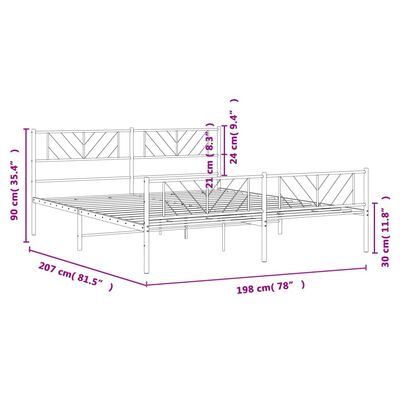 vidaXL sengeramme med sengegavl og fodgærde 193x203 cm metal sort