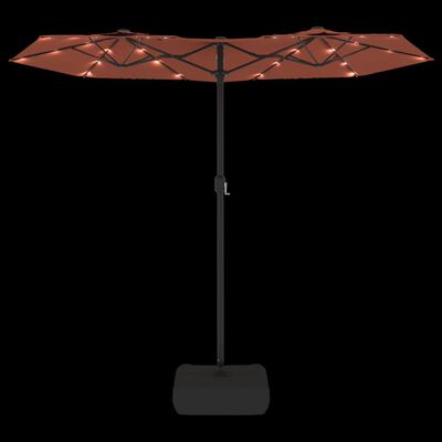 vidaXL parasol med dobbelt parasoldug og LED-lys 316x240 cm terrakotta