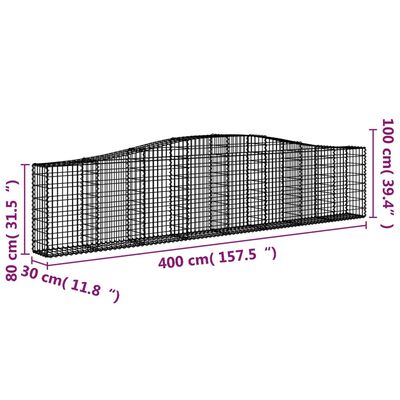 vidaXL buede gabionkurve 2 stk. 400x30x80/100 cm galvaniseret jern