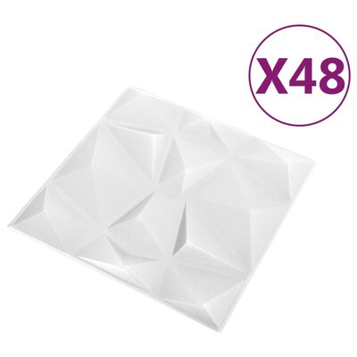 vidaXL 3D-vægpaneler 48 stk. 50x50 cm 12 m² diamant hvid