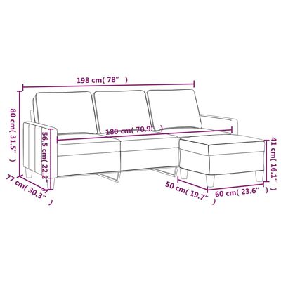 vidaXL 3-personers sofa med fodskammel 180 cm stof Vinrød