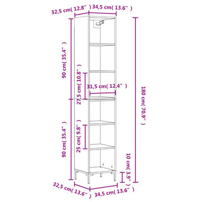 vidaXL skab 34,5x32,5x180 cm konstrueret træ betongrå