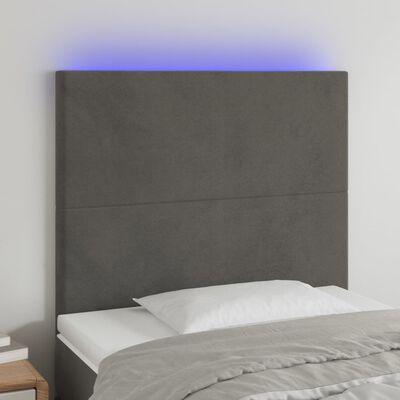 vidaXL sengegavl med LED-lys 100x5x118/128 cm fløjl mørkegrå