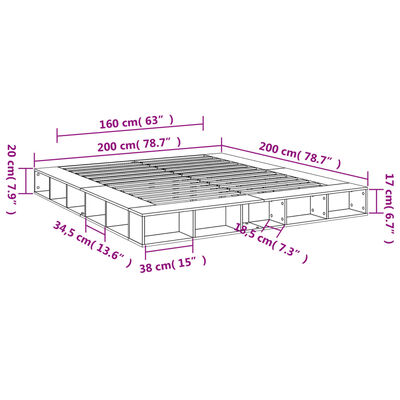 vidaXL sengestel 200x200 cm konstrueret træ grå sonoma-eg