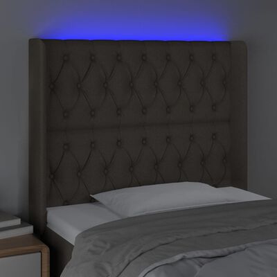 vidaXL sengegavl med LED-lys 93x16x118/128 cm stof gråbrun
