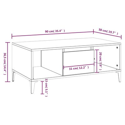 vidaXL sofabord 90x50x36,5 cm konstrueret træ sonoma-eg