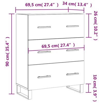 vidaXL skænk 69,5x34x90 cm konstrueret træ hvid