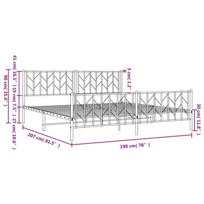 vidaXL sengeramme med sengegavl og fodgærde 193x203 cm metal sort