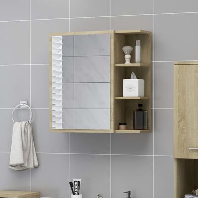 vidaXL badeværelsesskab spejl 62,5x20,5x64cm konstrueret træ sonoma-eg