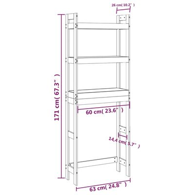 vidaXL toiletstativ 63x26x171 cm massivt fyrretræ