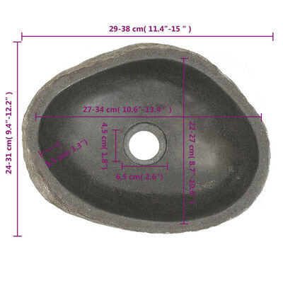 vidaXL håndvask (29-38) x (24-31) cm oval flodsten