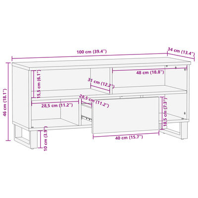 vidaXL tv-bord 100x34x46 cm massivt mangotræ brun