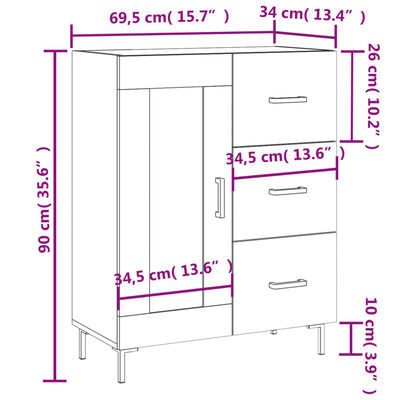 vidaXL skænk 69,5x34x90 cm konstrueret træ betongrå