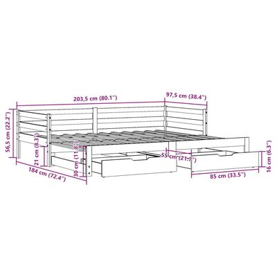 vidaXL daybed med udtræk og skuffer 90x200 cm massivt fyrretræ hvid