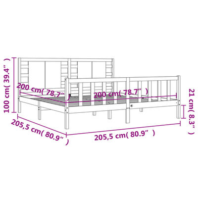 vidaXL sengeramme med sengegavl 200x200 cm massivt træ hvid