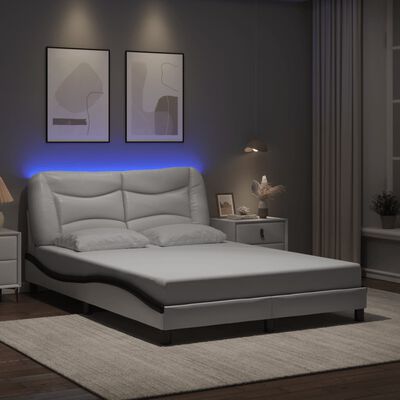 vidaXL sengestel med LED-lys 140x200 cm kunstlæder hvid og sort