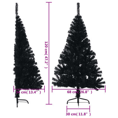 vidaXL kunstigt halvt juletræ med juletræsfod 120 cm PVC sort