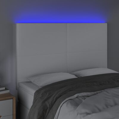 vidaXL sengegavl med LED-lys 144x5x118/128 cm kunstlæder hvid