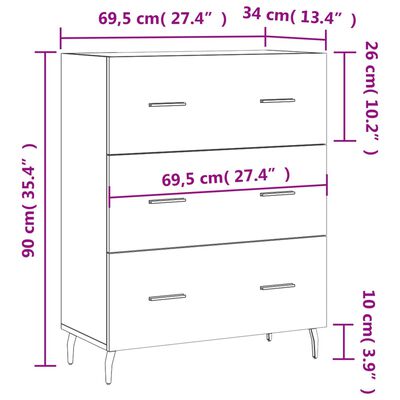 vidaXL skænk 69,5x34x90 cm konstrueret træ sort