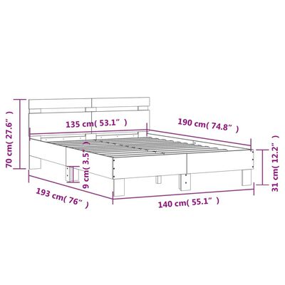 vidaXL sengeramme med sengegavl 135x190 cm konstrueret træ sort