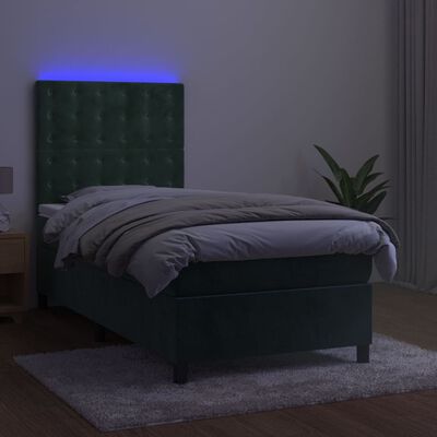 vidaXL kontinentalseng med LED-lys 80x200 cm velour mørkegrøn
