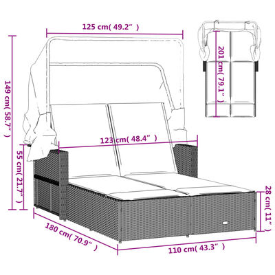 vidaXL solseng med baldakin og hynder polyrattan beige