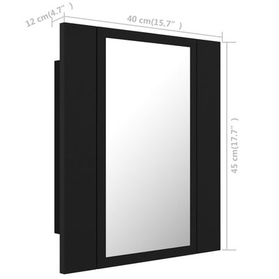vidaXL badeværelsesskab m. spejl og LED-lys 40x12x45 cm akryl sort