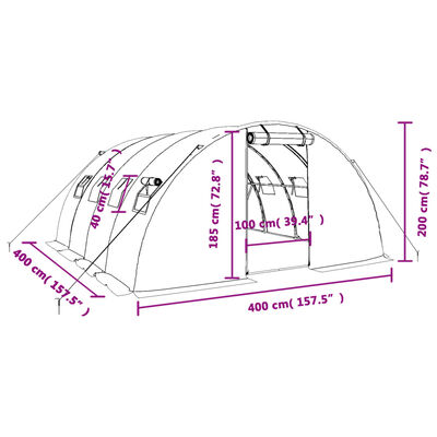 vidaXL drivhus med stålstel 16 m² 4x4x2 m hvid