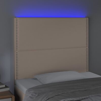 vidaXL sengegavl med LED-lys 100x5x118/128 cm kunstlæder cappuccino