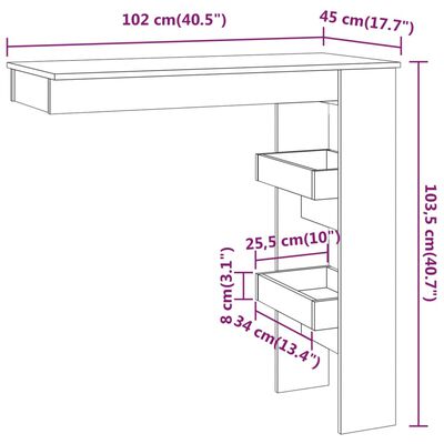 vidaXL vægmonteret barbord 102x45x103,5 cm konstrueret træ sonoma-eg