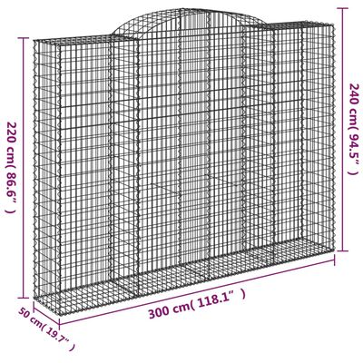 vidaXL buede gabionkurve 2 stk. 300x50x220/240 cm galvaniseret jern