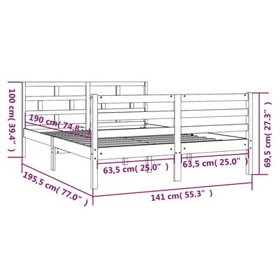 vidaXL sengeramme 135x190 cm dobbelt massivt træ