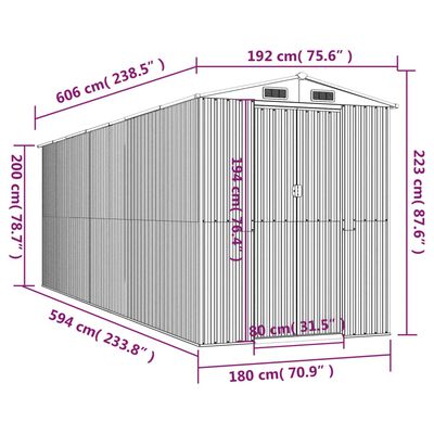 vidaXL haveskur 192x606x223 cm galvaniseret stål mørkebrun