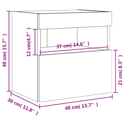vidaXL væghængt tv-bord med LED-lys 40x30x40 cm betongrå