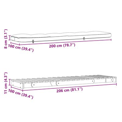 vidaXL futon med madras 100x206x11 cm massivt fyrretræ