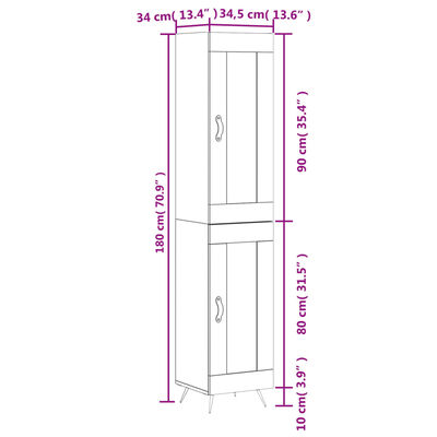 vidaXL skab 34,5x34x180 cm konstrueret træ hvid højglans