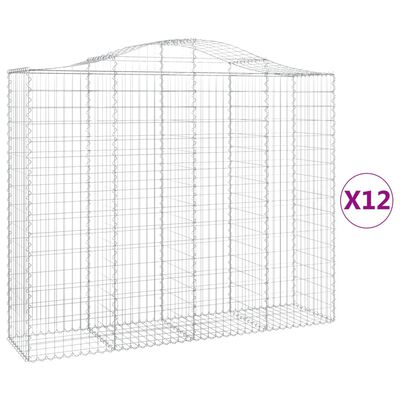 vidaXL buede gabionkurve 12 stk. 200x50x160/180 cm galvaniseret jern