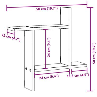 vidaXL væghylder 2 stk. 50x12x50 cm konstrueret træ brun egetræsfarve