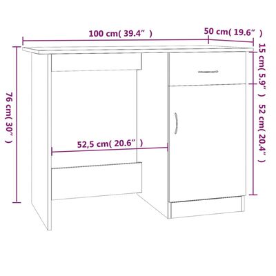 vidaXL skrivebord 100x50x76 cm konstrueret træ brun egetræsfarve