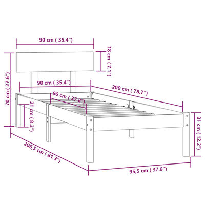 vidaXL sengestel 90x200 cm massivt fyrretræ gyldenbrun