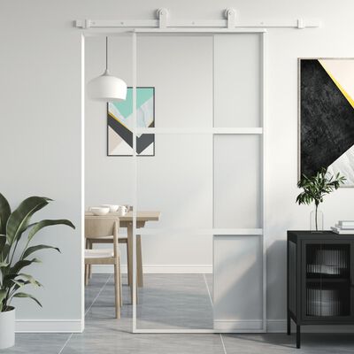 vidaXL skydedør 90x205 cm hærdet glas og aluminium hvid